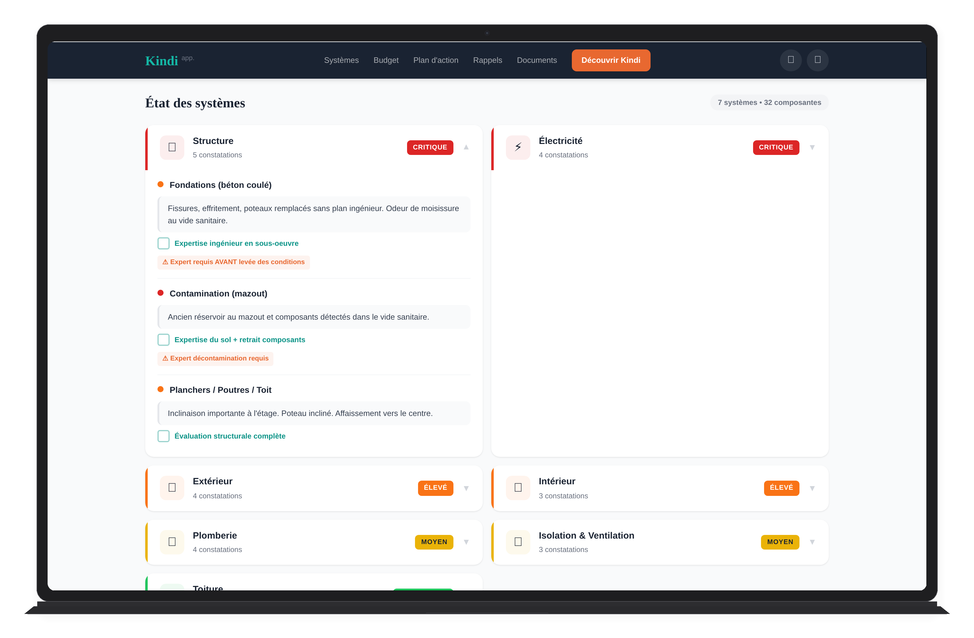 Kindi sur MacBook — Vue des systèmes et composantes de la maison
