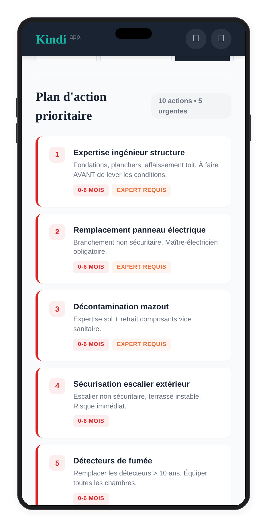 Kindi sur iPhone — Actions et recommandations mobile