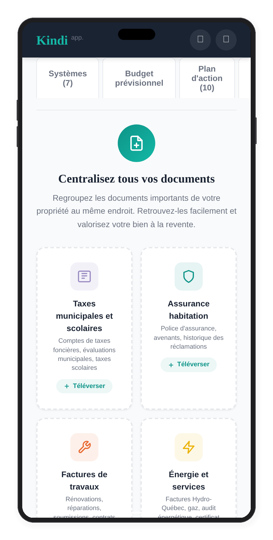 Kindi sur iPhone — Documents centralisés mobile